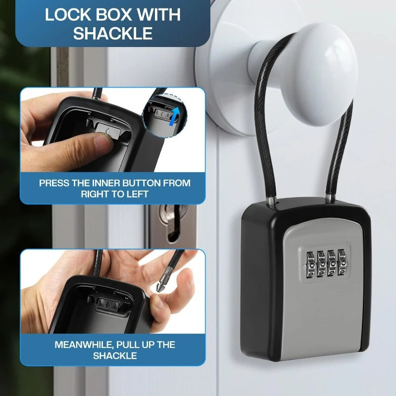 1/2 Pcs Portable 4 Digit Combination Key Lock Box Outdoor Home Safety Wire Rope Safe for House Door Keys and Spare Keys