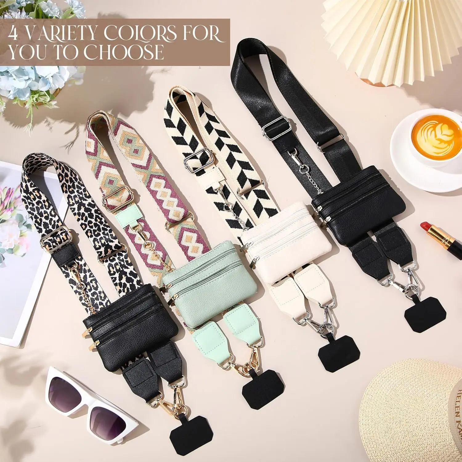 

Adjustable Wide Version Phone Strap With Zipper Card Bag Fashion Phone Strap Frees Your Hands and Anti-Lost Lanyard For Women