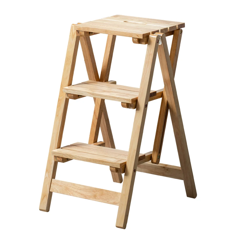 Folding Multi-function Ladder Stool Solid Wood Free Installation Step Stool Province Space Two or Three Steps Home Ladder Chair