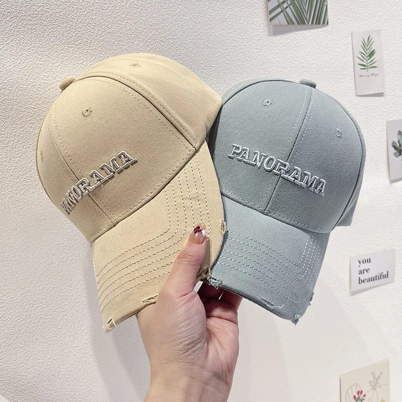 

Korean embroidered letters, worn edges, baseball cap for women, casual and versatile, street sunshade, duckbill cap for men