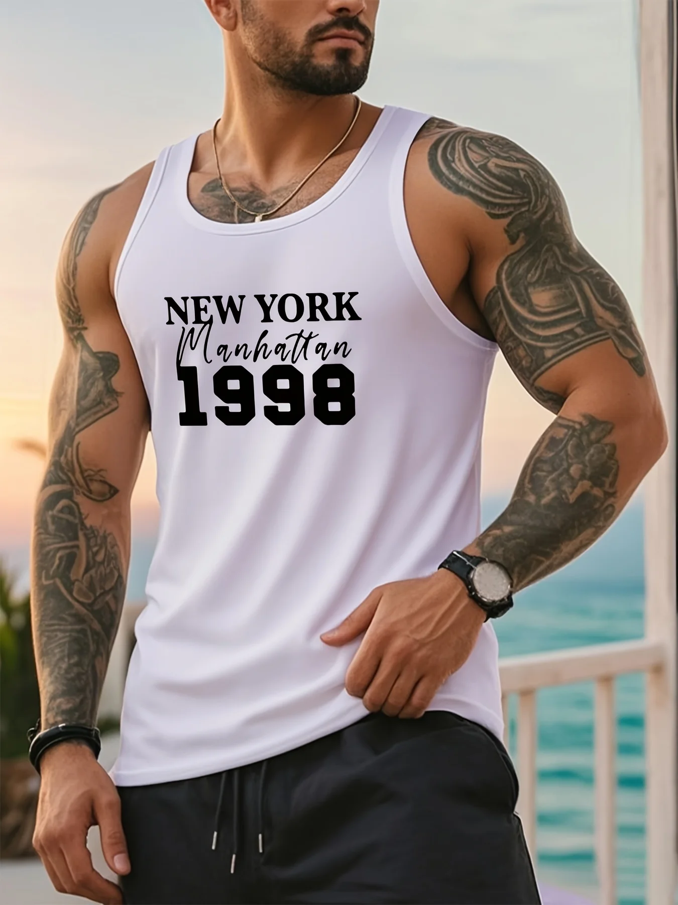 

Summer men's sports narrow-shoulder t-shirt, casual t-shirt