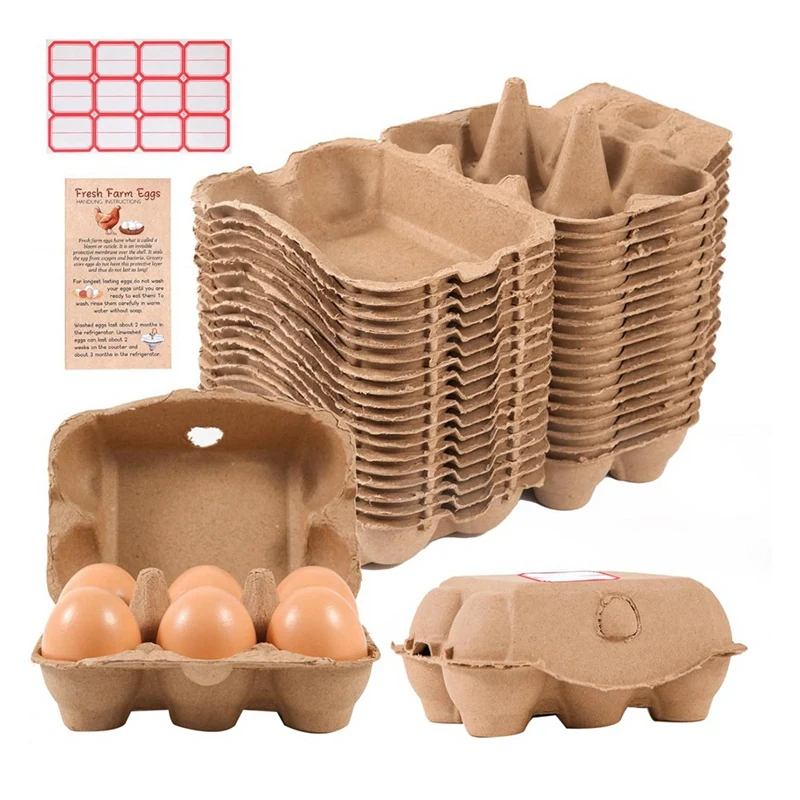 

40 Pack Half Dozen Egg Cartons Bulk 6 Count, Empty Natural Paper Pulp Egg Cartons Reusable, Strong Sturdy