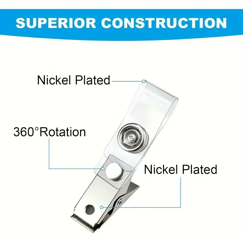 Transparent Name Badge Clip with Clasp, Waterproof PVC ID Card Holder, for Teacher, Student, Staff