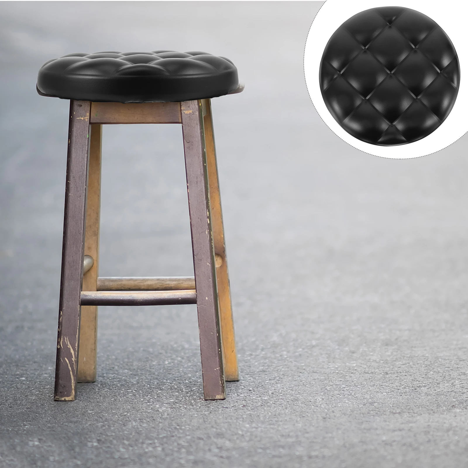 

Pu Round Stool Seat Replacement Padded Bar Chair Seat Cushion Wood Base Wear Resistant Comfortable Home