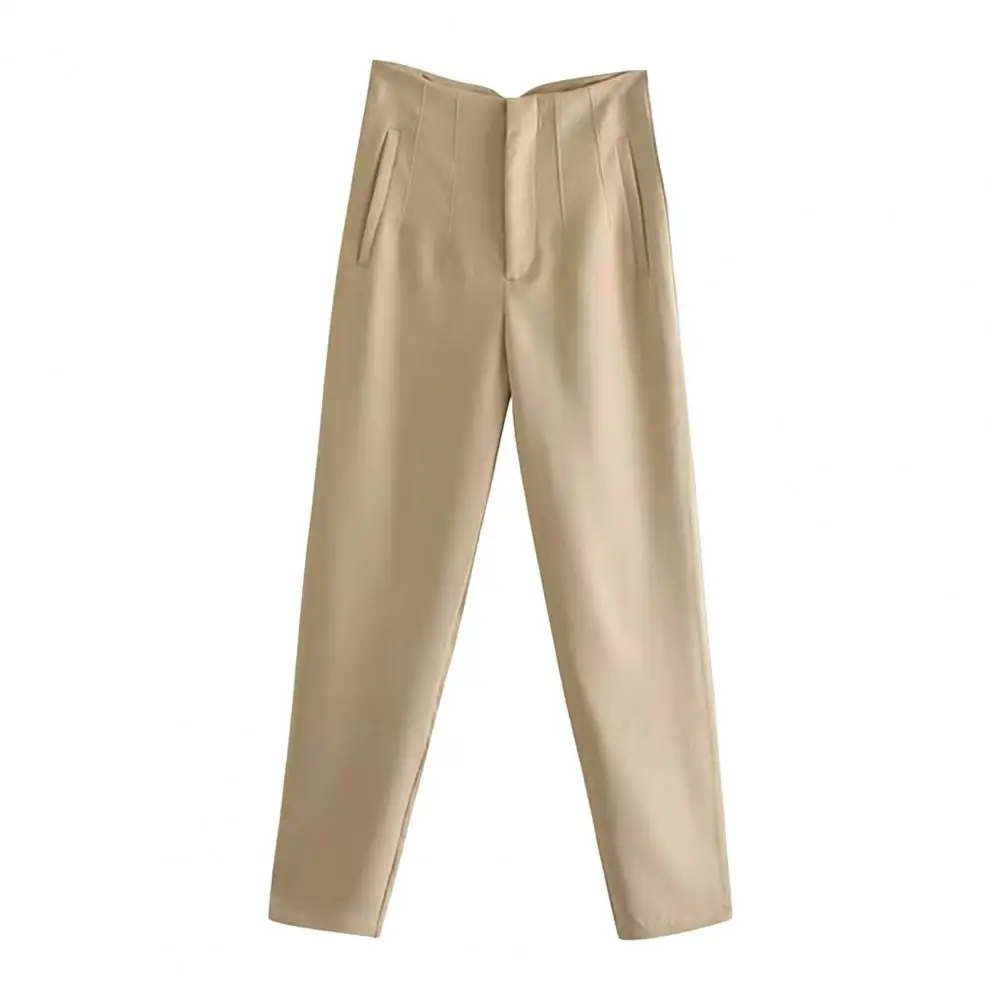 

Women Long Pants High Waist Button Zipper Fly Solid Color Trousers with Pockets Solid Color Commuting Style Slacks