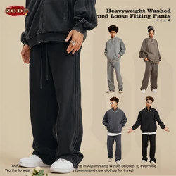 ZODF Fashion Autumn Winter Men Washed 450gsm Pants Unisex High Street Oversized Straight Trousers Streetwears HY0626