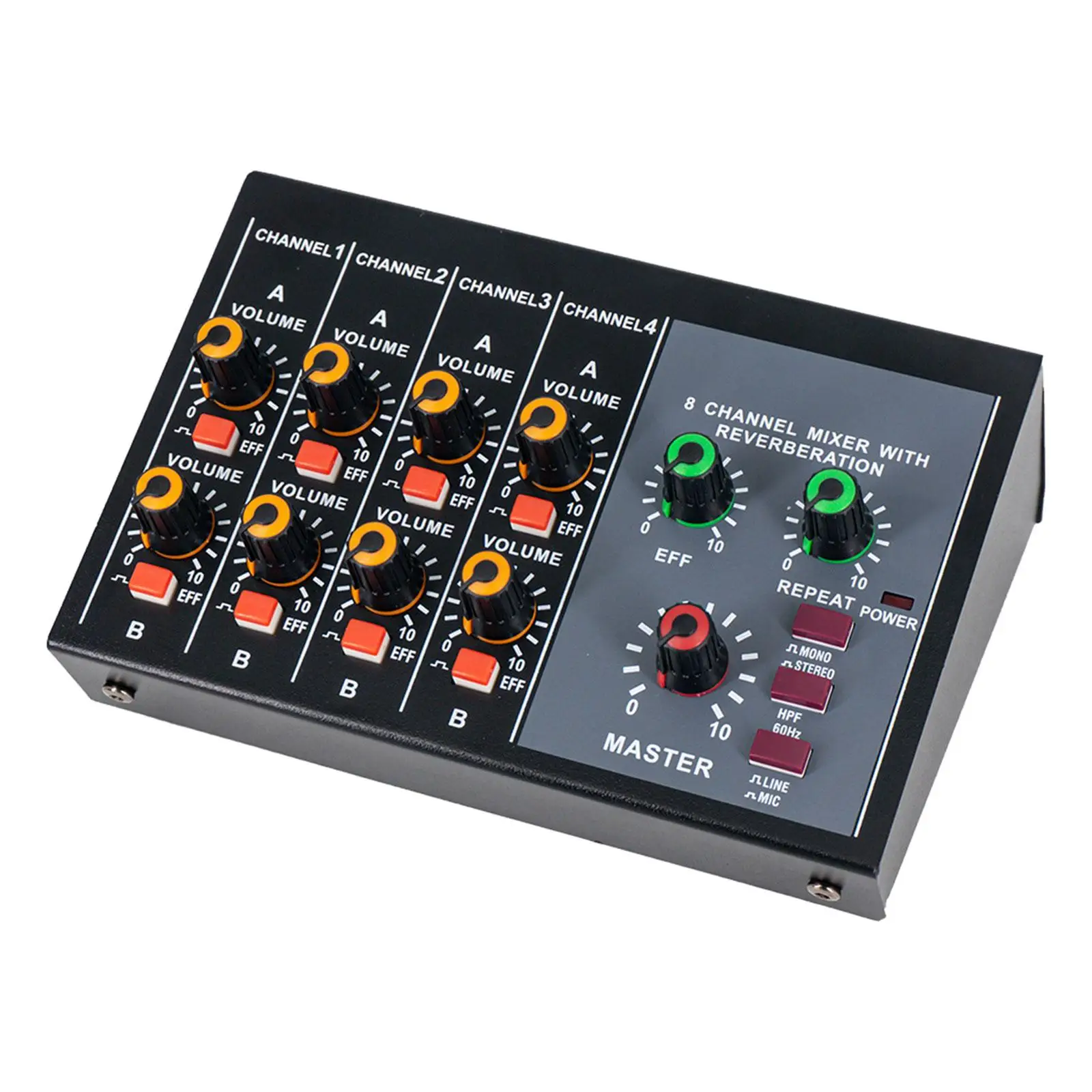 Professional Stereo Equalizer Audio Mixer 8 Channel Portable ABS Plastic Sound Console for Karaoke Home Studio Band Performance