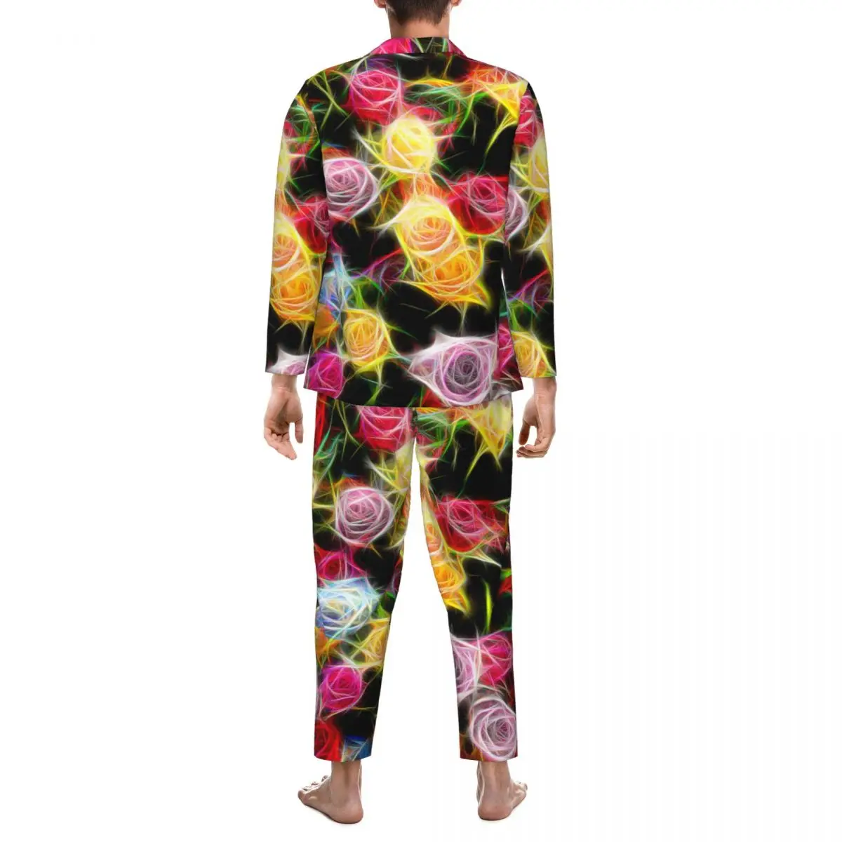 Abstract Flower Pajamas Mens Rose of feeling Fashion Sleep Sleepwear Autumn 2 Pieces Vintage Oversized Custom Pajama Sets