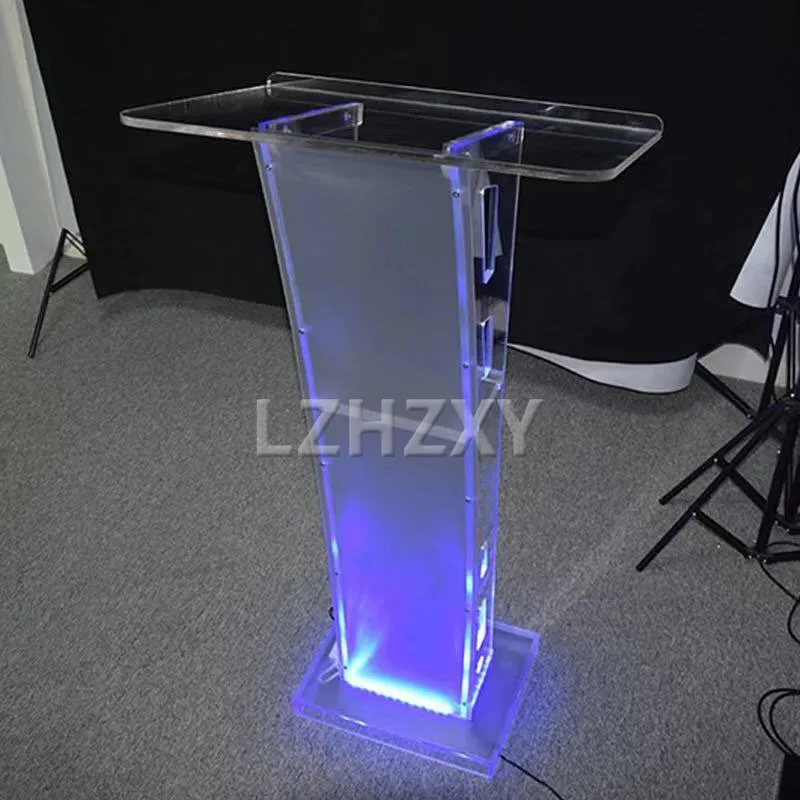 Led Arc Acrylic Podium Church Pulpit Modern Rostrum Award Reception Platform Speaker Bracket Clean Transparent Plexiglass