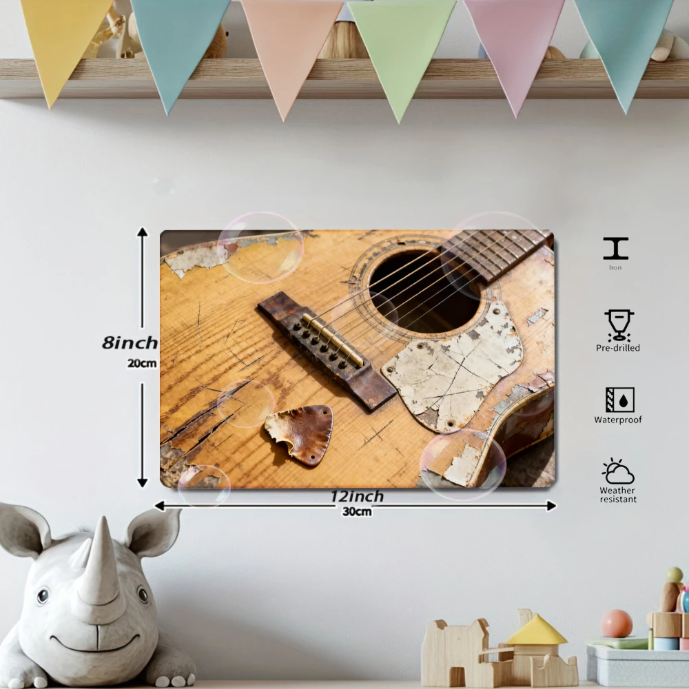 Retro metal decorative painting , 8x12 inches ,Home decoration, Christmas atmosphere, daily gifts, Guitar enthusiast