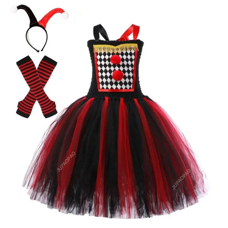 جديد أبيض أسود الرعب مهرج فستان بتصميم حالم للفتيات الاطفال Pennywise هالوين زي السيرك الجوكر تأثيري الزي مخيف تنورات قصيرة # 1 #4