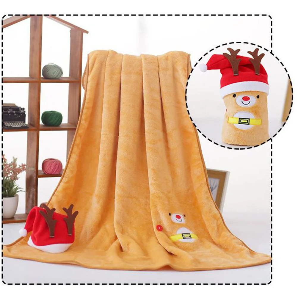 

Creative Christmas Cartoon Deer Hat and Flannel Blanket Set Pet Hat Blanket Bed Couch Cover Blanket - 80
