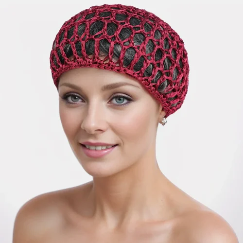 Imagen 2 del producto Nueva redecilla de malla para mujer, gorros de peluca negros, gorro de ganchillo hecho a mano, redecilla para el pelo con correa ajustable para dormir, turbante, sombrero, sombreros para quimio