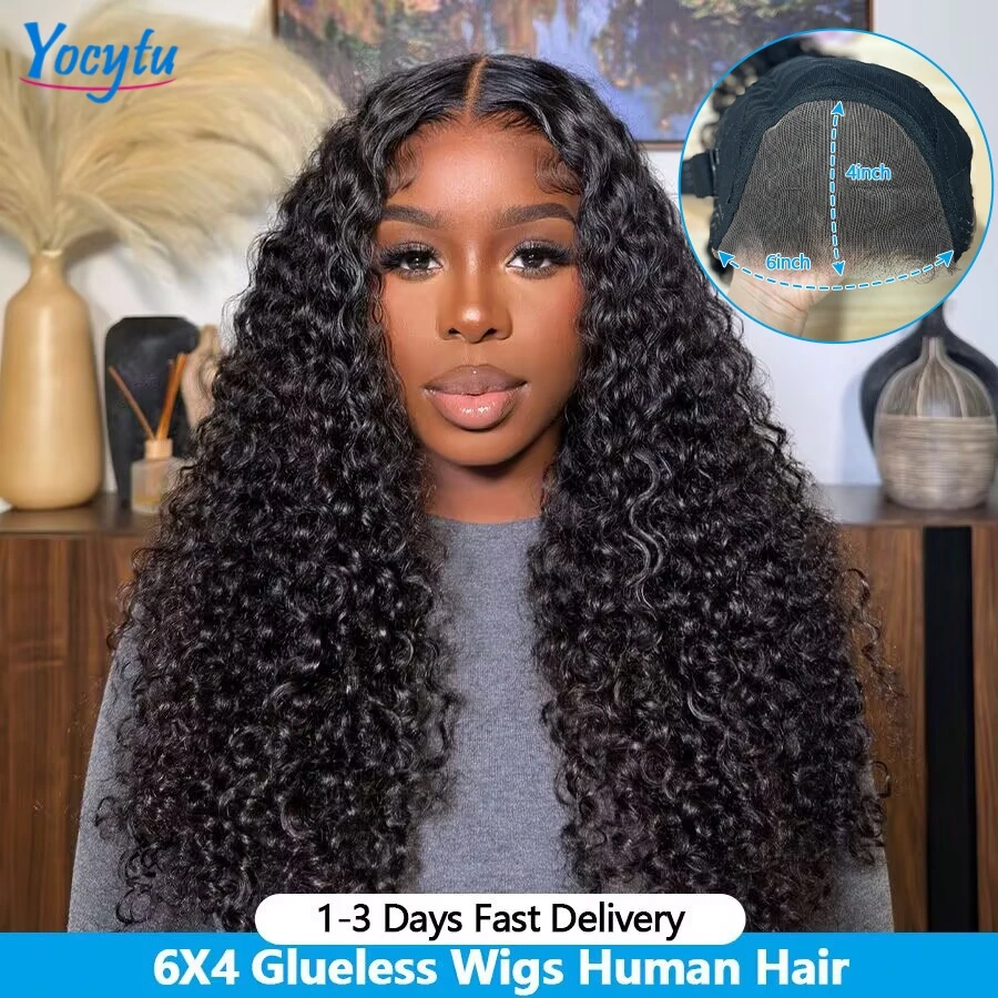 26 28 Inch Glueless Wigs Human Hair YOCYTU Kinky Curly Wigs Human Hair For Women 6X4 Glueless Wig Human Hair Ready To Wear 200% Density Curly Wigs Human Hair On Sale Clearance France 3 Days Delivery Wigs Human Hair