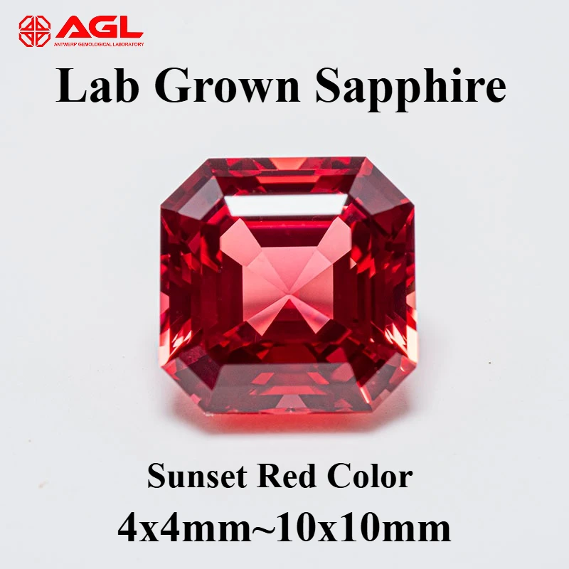 

Asscher Cut Lab Grown Sapphire Sunset Red Color for Jewelry Making Excellent Loose Gemstone Selectable AGL Certificate
