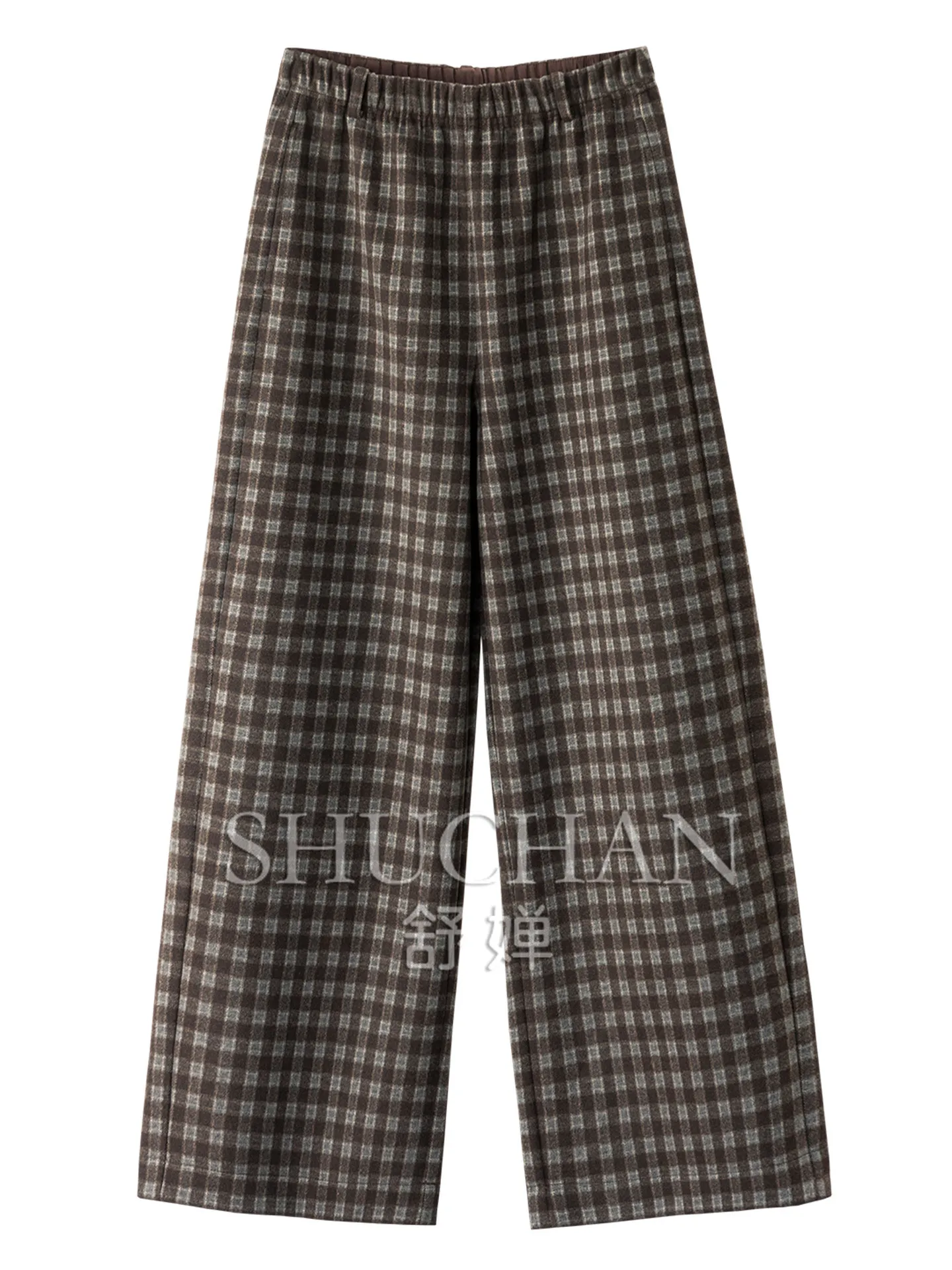 High Waist Plaid with Acetate Wool Straight Wide-leg Pants Women's F608 Pantalones De Mujer Pants Women