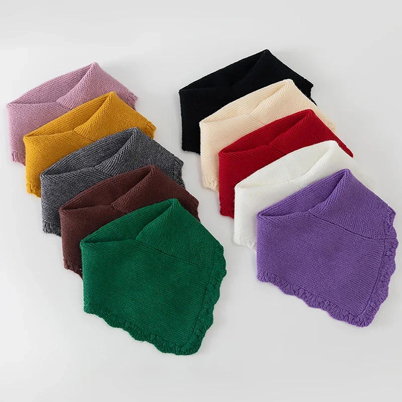 

Женский зимний вязаный кружевной шарф с кольцом, уличная теплая водолазка, теплый съемный зимний ветрозащитный треугольный шарф 29*26 см