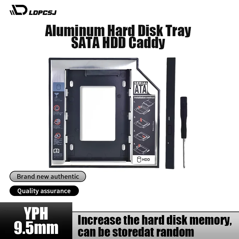 

LDPCSJ Universal Full Aluminum Hard Disk Tray 9.5mm HDD Caddy Case SATA 3.0 2.5' Enclosure Adapter Hard Box for Laptop