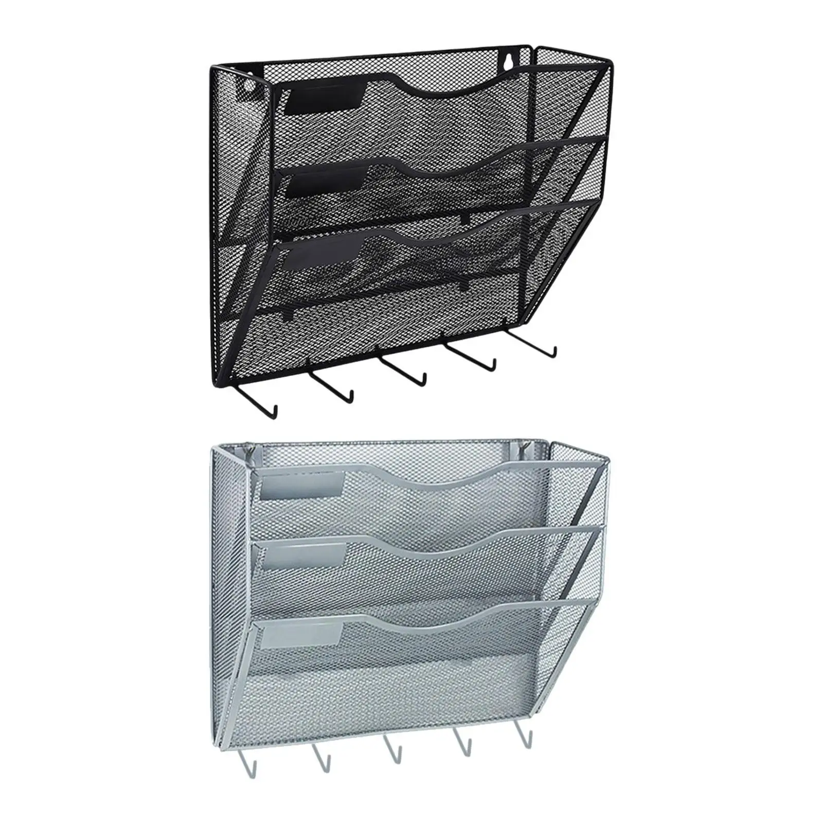Wall File Mail Organizer for Home Office A4 Paper Storage with Hooks Easily Install Multipurpose Space Saving Paper Folder