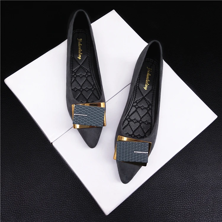 

Pointed single women's flat 2024 new square buckle shallow mouth soft sole four seasons lady shoes 3830