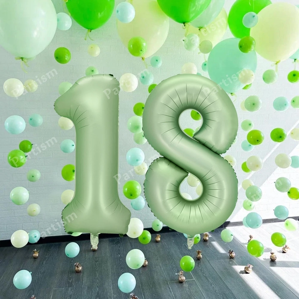 1 Satz grüne Serie Luftballons 40 Zoll Folie Vintage Nummer Ballon für Kinder alles Gute zum Geburtstag Party Dekor Jubiläum Baby party Versorgung – Detail 1
