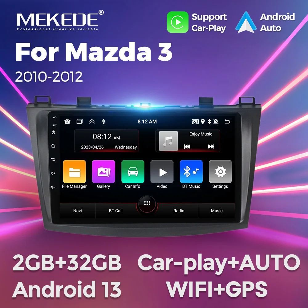 MEKEDE Android 13 FM RDS Radio 2+32GB dla Mazda 3 2010-2012 9 cali 1024*600 GPS+WiFi Multimedialne radio samochodowe Nawigacja Carplay+AUTO