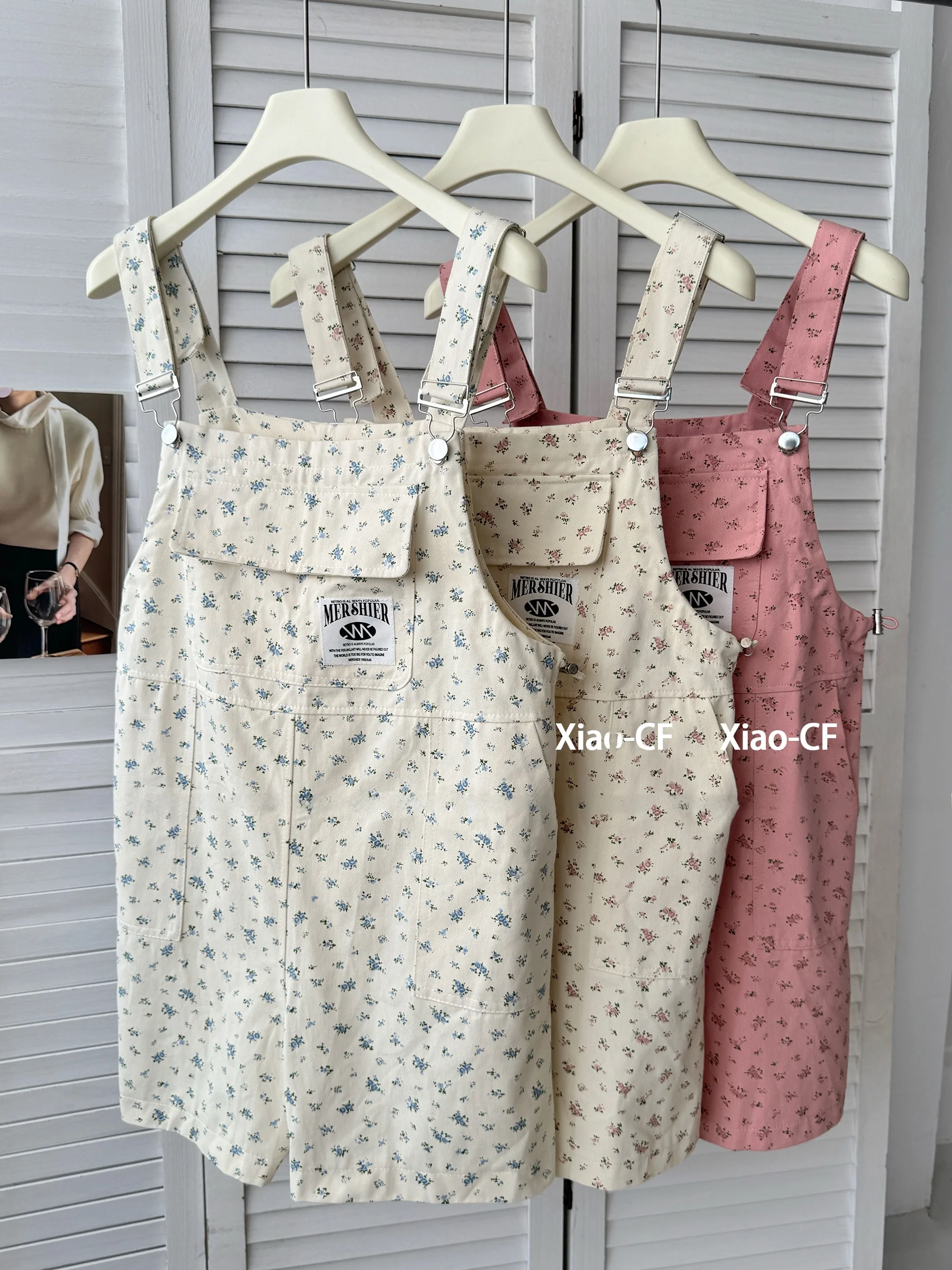 

Summer Floral Print Denim Overalls Women's Loose Slimming Strap Wide Leg Five-Quarter Pants Trendy High Waist Straight Cut ...