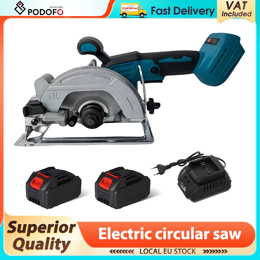 Podofo 4/5 Zoll/140mm Bürstenlose Kreissäge 6300 U/min 500W Elektrische Kreissäge mit Akku Elektrowerkzeug für Holzbearbeitung und Schneiden