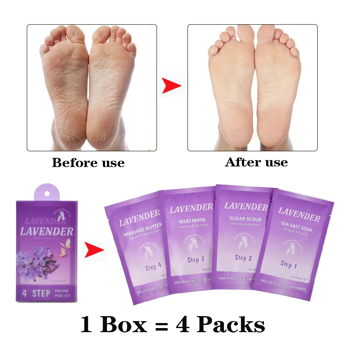 مجموعة جيلي سبا باديكير مكونة من 4 خطوات، مجموعة نقع القدم الفاخرة لصالونات التجميل المنزلية وتقشير القدم والعناية بالبشرة