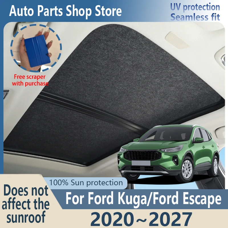 Sun Protection For Ford Kuga/Escape 2020~2027 Electrostatic Adsorption Suede Car Panoramic Sunroof Insulation Roof Visor Anti-UV