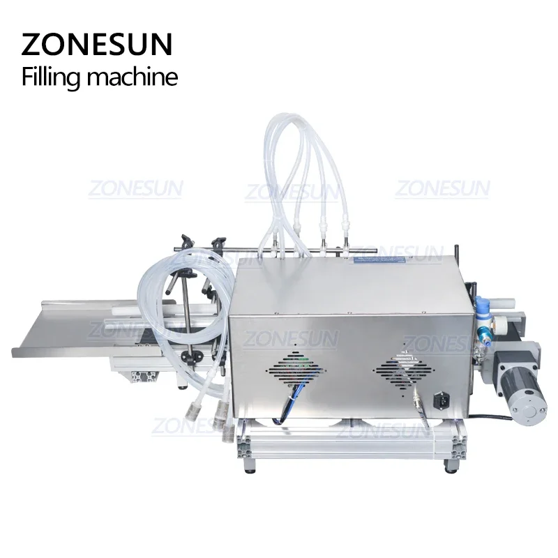 ZONESUN 4 Düse Tisch Automatische Magnetische Pumpe Linear Flüssige Füllung Maschine Parfüm Ätherisches Öl Quadrat Flasche Füllstoff