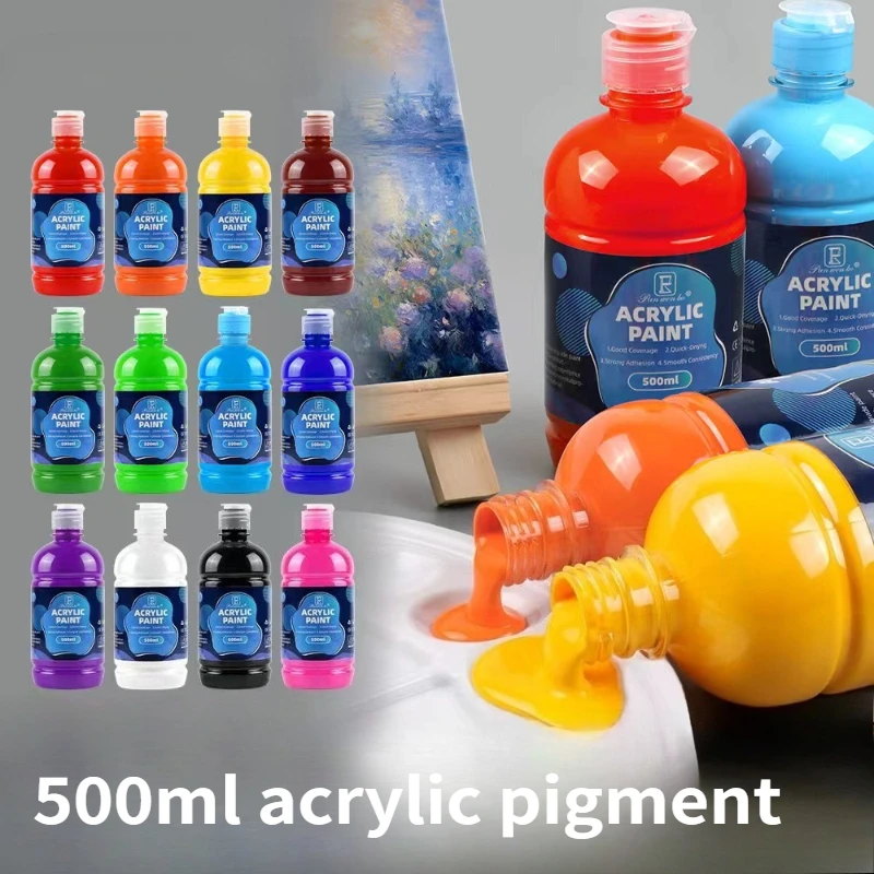12 Color Single Bottle 500ml Large Capacity Pigment Waterproof Non Fading Art Student Specific Painting Graffiti Acrylic Paints