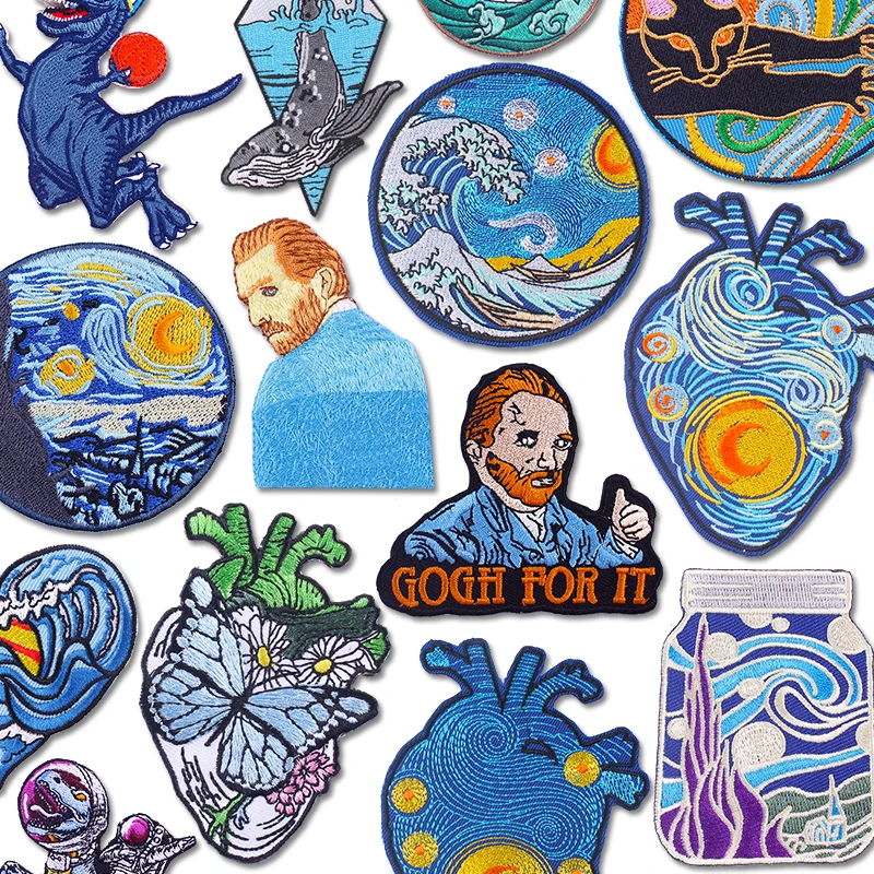 Van Gogh Wellen Herz bestickt Patch Eisen auf Patches für Kleidung thermoadhäsive Patches für Kleidung Backapck Jacken Aufkleber