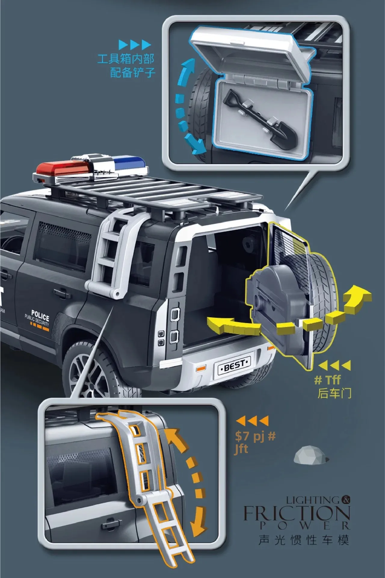 Children's Inertia Police Car Toy with Light And Music Off-Road Vehicle Manual Door Opening Model Kindergarten Gift