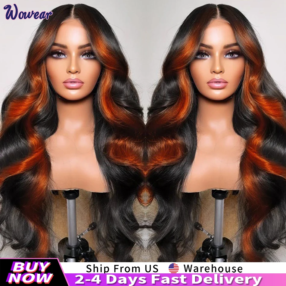 

200 Density Ombre human Hair Wig Highlight Ginger Orange Brazilian 13X6 Hd Lace Front Wig Body Wave Pre-pluck Lace Frontal Wig