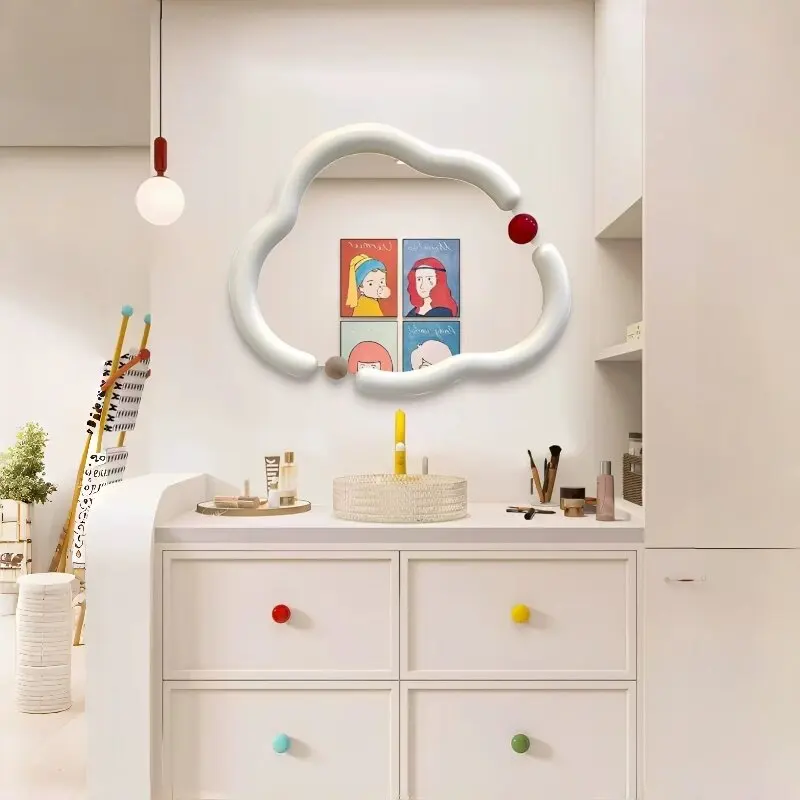 Kawaii Cute Mirror Frame Nursery Wavy Vanity Bathroom Mirror Cloud Decorations Espejos Decorativos De Pared Decoration Home