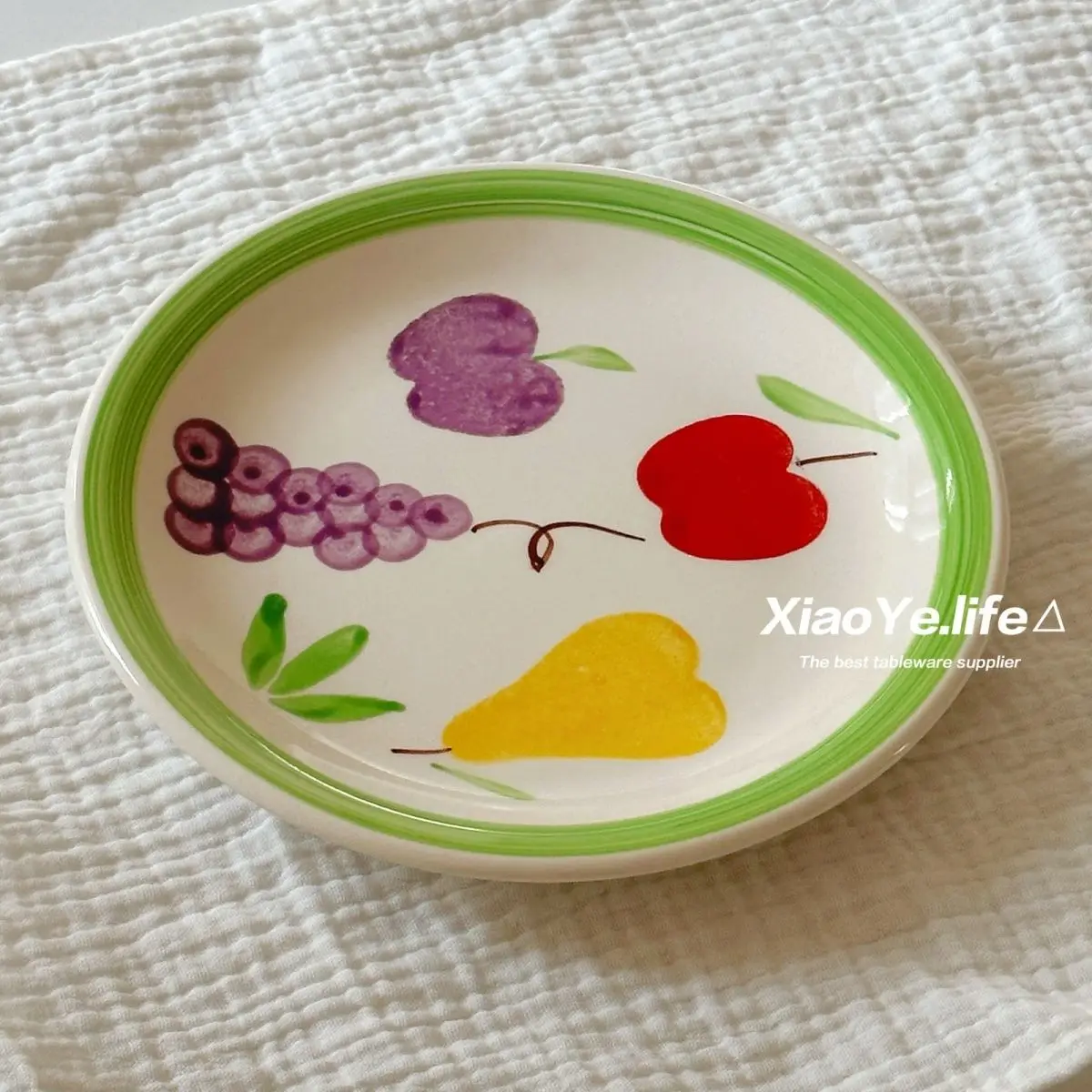 

Cute Ceramic Cartoon Hand-painted Fruit Dessert Dish Breakfast Round Underglaze Color Household Tableware Simple Retro
