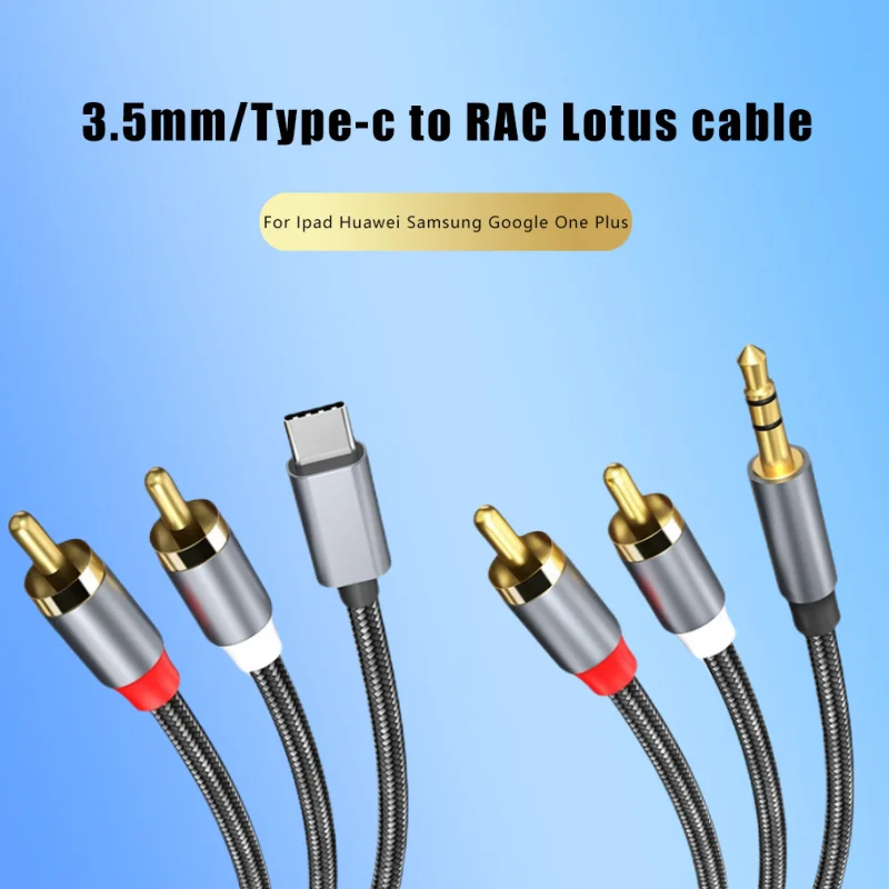 3.5mm / Type-C Male To 2 RAC Lotus Y Cable AUX To RAC Adapter 1.2m 4ft 24bit 96khz for Ipad Huawei Samsung Google One Plus