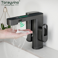 Torayvino Automatic Inflated Bathroom Sensor Faucet Crane 1 Handle Sink Mixer Torneira 2 IN 1 Faucet Soap Dispenser Deck Mounted