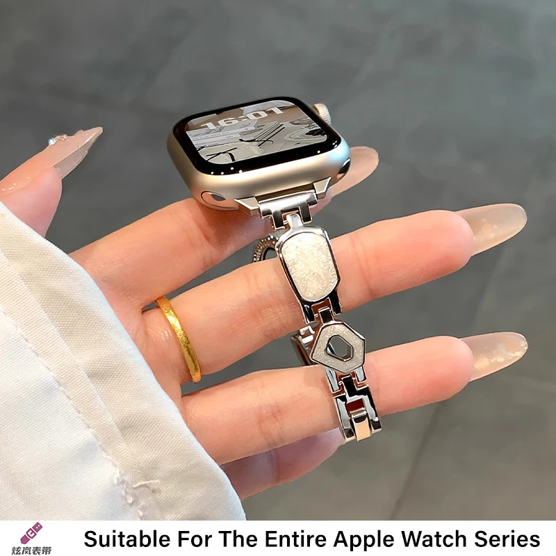 Cinturino in metallo con colla a goccia placcato oro compatibile con Apple Watch Iwatch98 7 Se Cinturino di lusso per donna Cinturino fatto a mano alla moda
