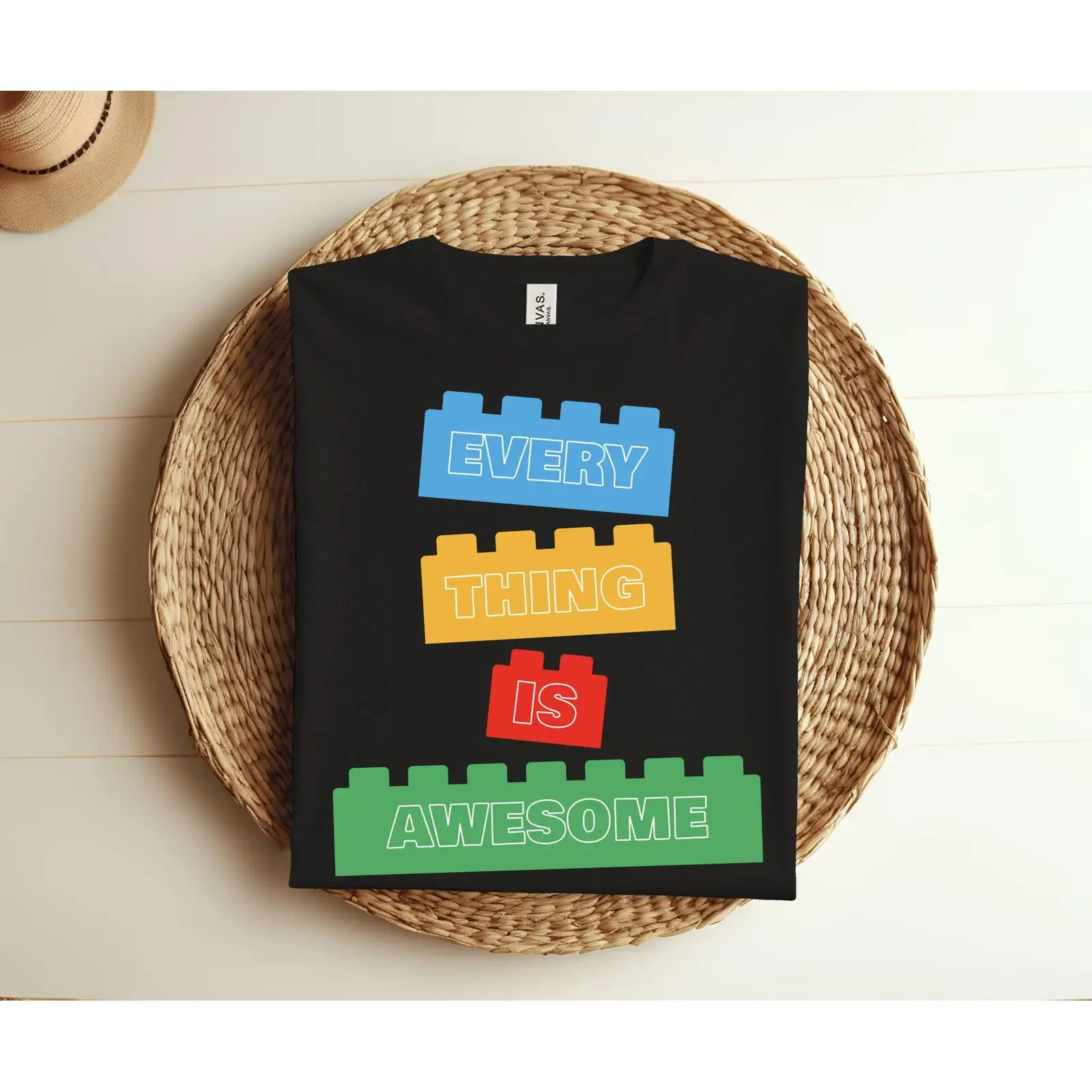 T-shirt « Everything Is Awesome » pour les amateurs de blocs de construction, motif optimiste et motivant, décontracté, vintage, délavé, respirant