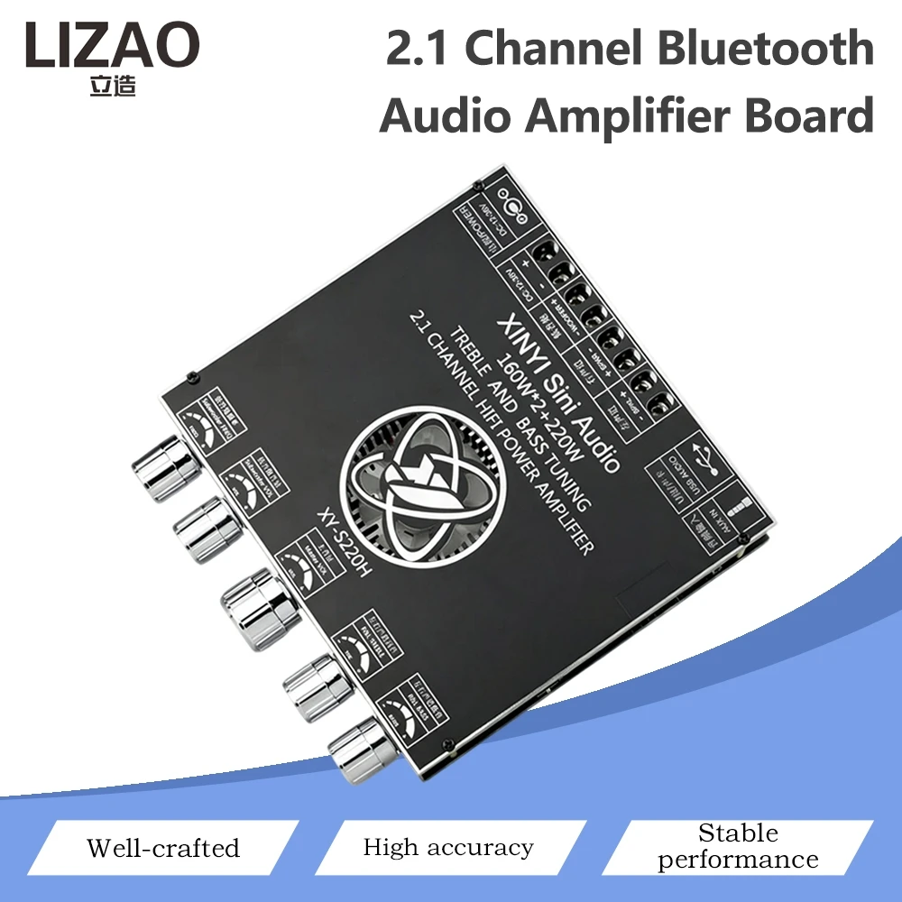 XY‑S220H 2.1 Channel Bluetooth 5.1 Audio Power Amplifier Board 160W*2+220W TDA7498E Chip HIFI Subwoofer Amp Module
