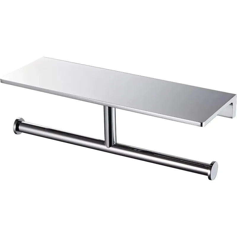 

promotion-Double Roll Toilet Paper Holder with Shelf Solid Brass and Superior Hotel Style Tissue Dispenser Spared Storage Polish