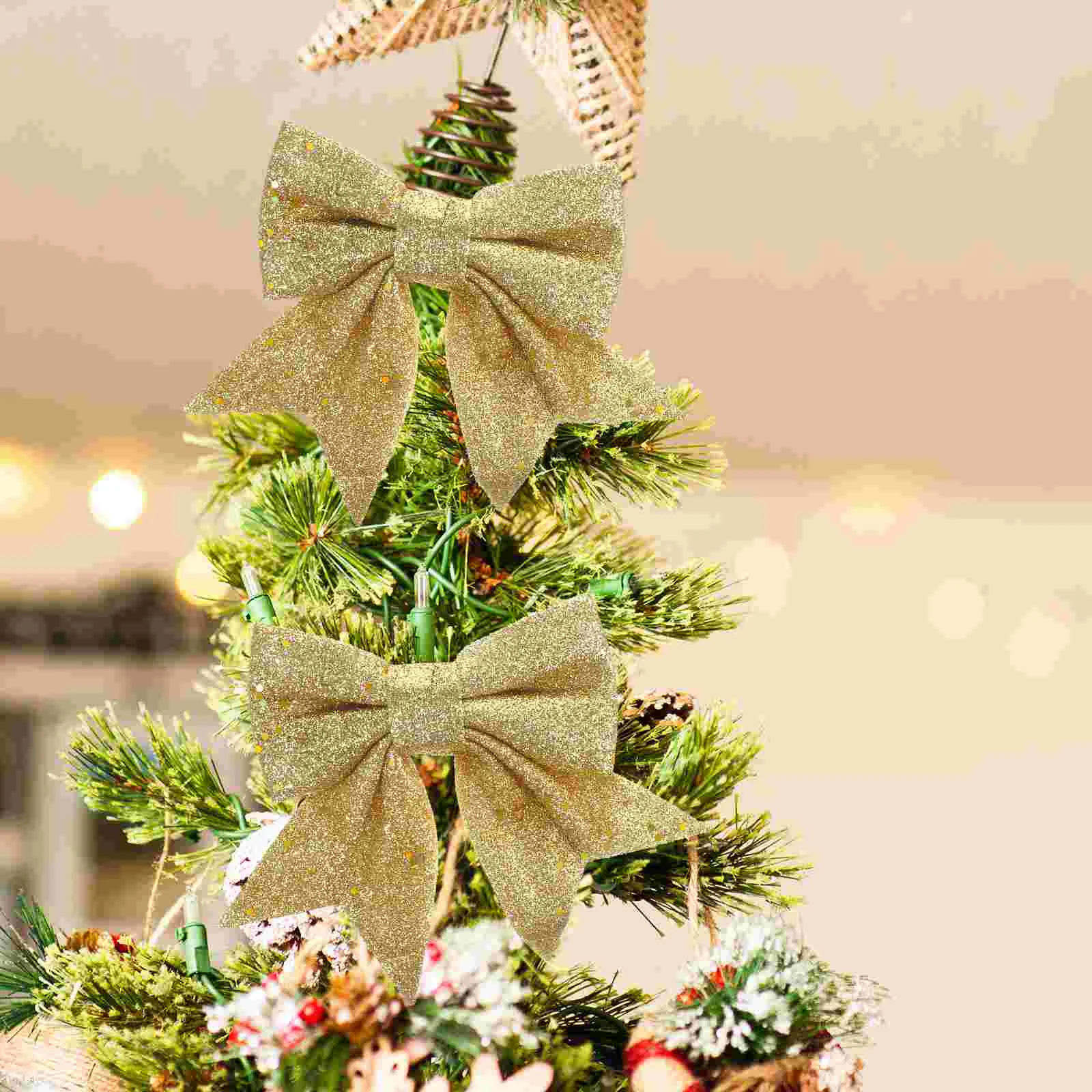 

6 Pcs Metallic Gold Bow Christmas Garland Decor for Xmas Tree Valentines Day Topper