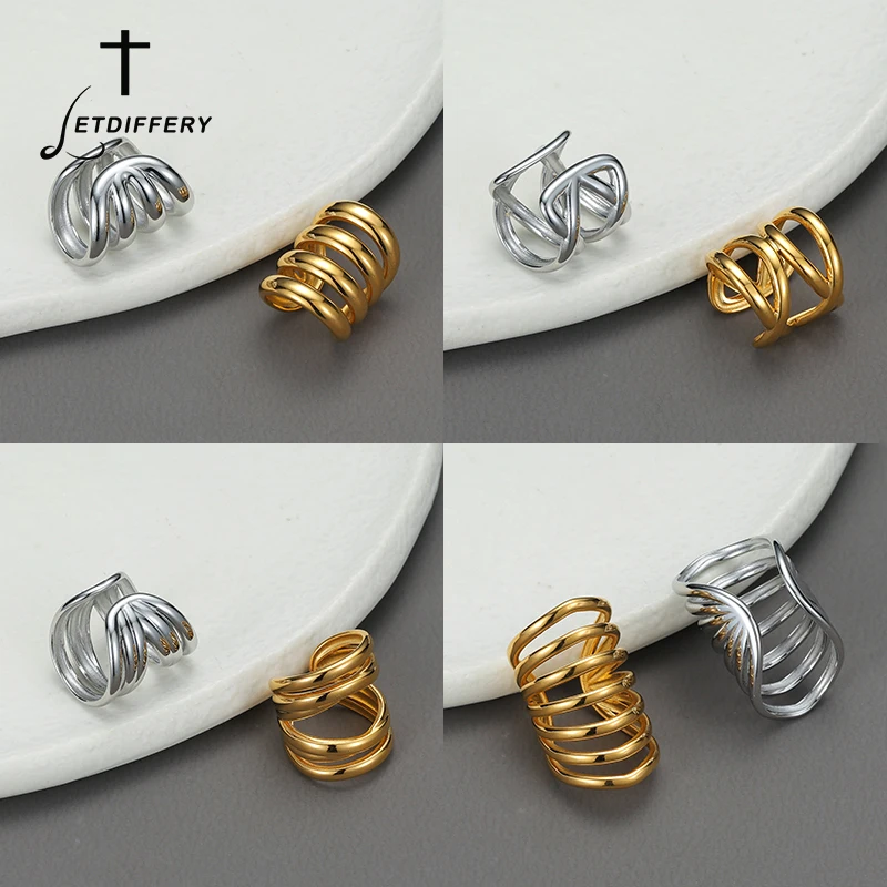 Letdiffery Trendy Multi-layer Wrapped Ear Clip for Women Men Stainless Steel Hiphop Hollow Geometric Adjustable Earrings Jewelry