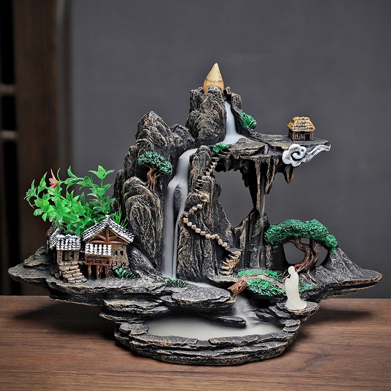 Resin Alpine Flowing Water Aromatherapy Furnace Ornamental Sandalwood Creative Rockery Backflow Incense Furnace, Home Decor, 1Pc