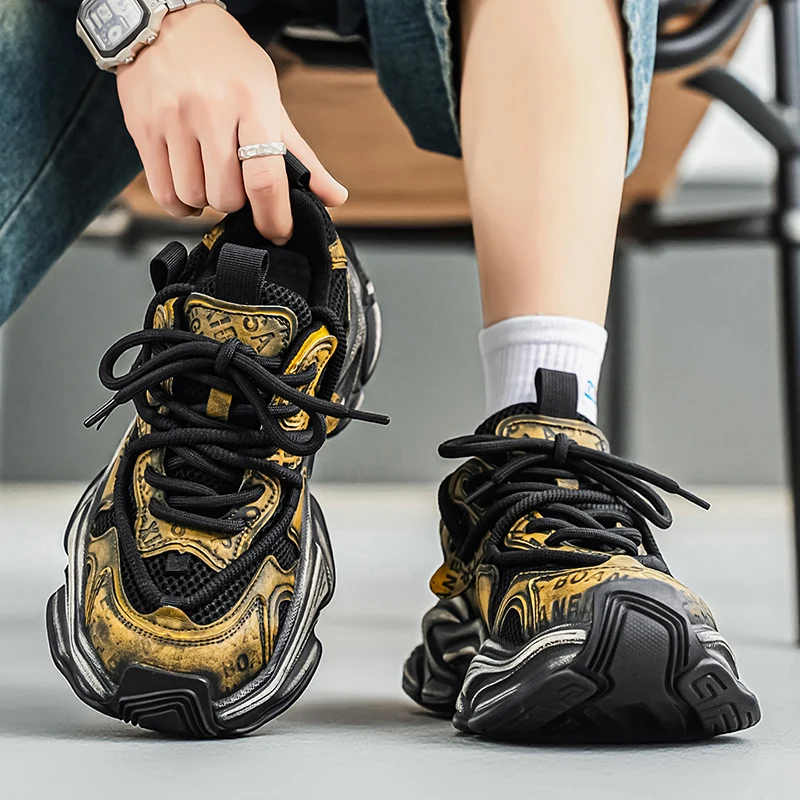 Men's Summer Breathable Running Shoes Retro Dad Sneakers High-End Feel Thick Bottoming Old-Style Low-Top Outdoor Casual Shoes