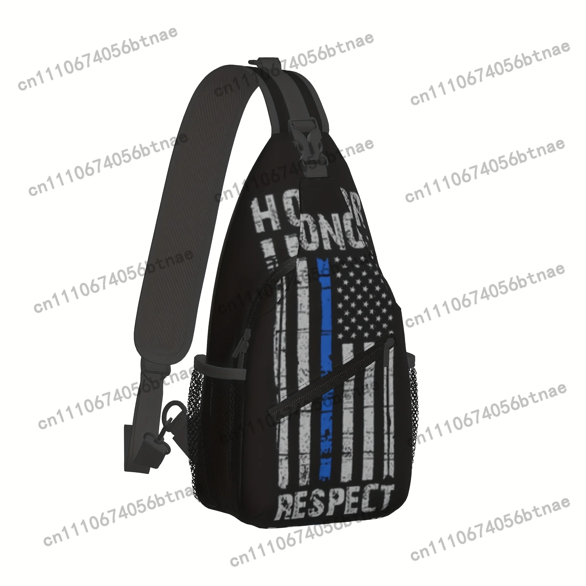 Thin Blue Line American Flag Honor Respect Police Leisure Sports Chest Bag, Sling Bag, Convertible Shoulder Strap, Zipper Closur