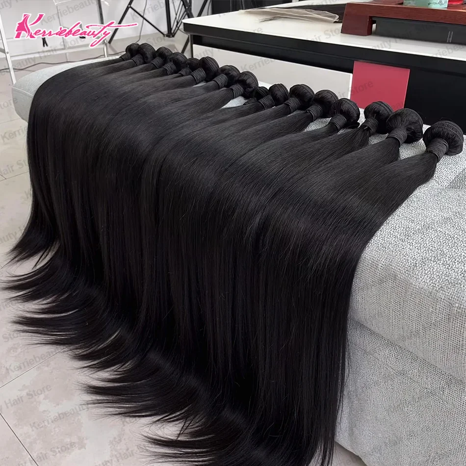 Extensiones de Cabello Humano Liso Natural Negro de 12A, 30, 34, 40 Pulgadas, 3, 4, 5 Paquetes de Cabello Remy Virgen sin Procesar