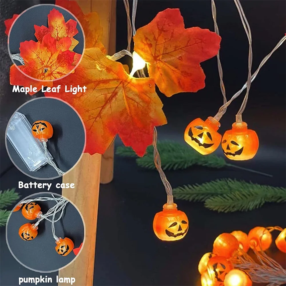 10/20/40 LEDs Pumpkin Maple Leaf String Lights Battery Control 3D Pumpkin Lamp Thanksgiving Fall Garden Party Decoration